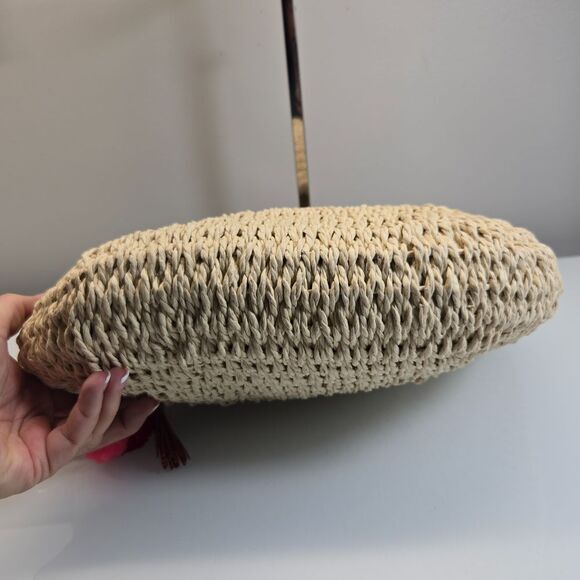 Straw Circle Handle Purse Hand Bag Tote Resort Summer Beach Boho Hippie Festival - Picture 3 of 7